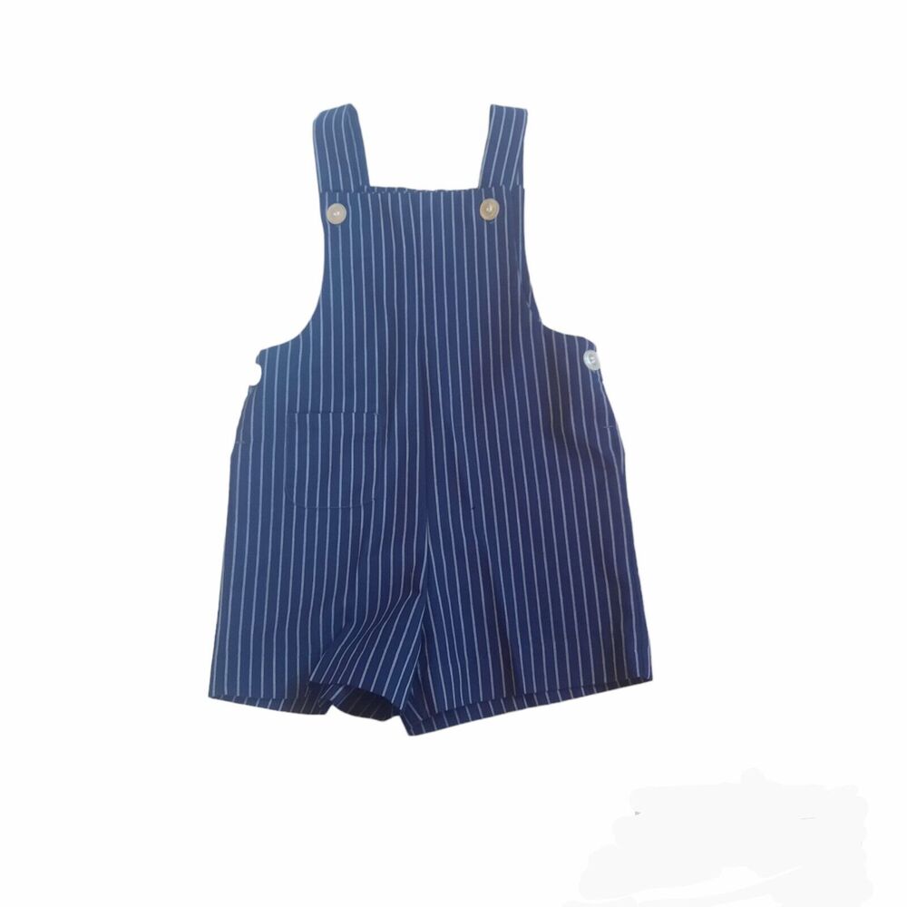 Vintage Healthtex Boys Blue Pinstripe Shortalls Romper Toddler OS